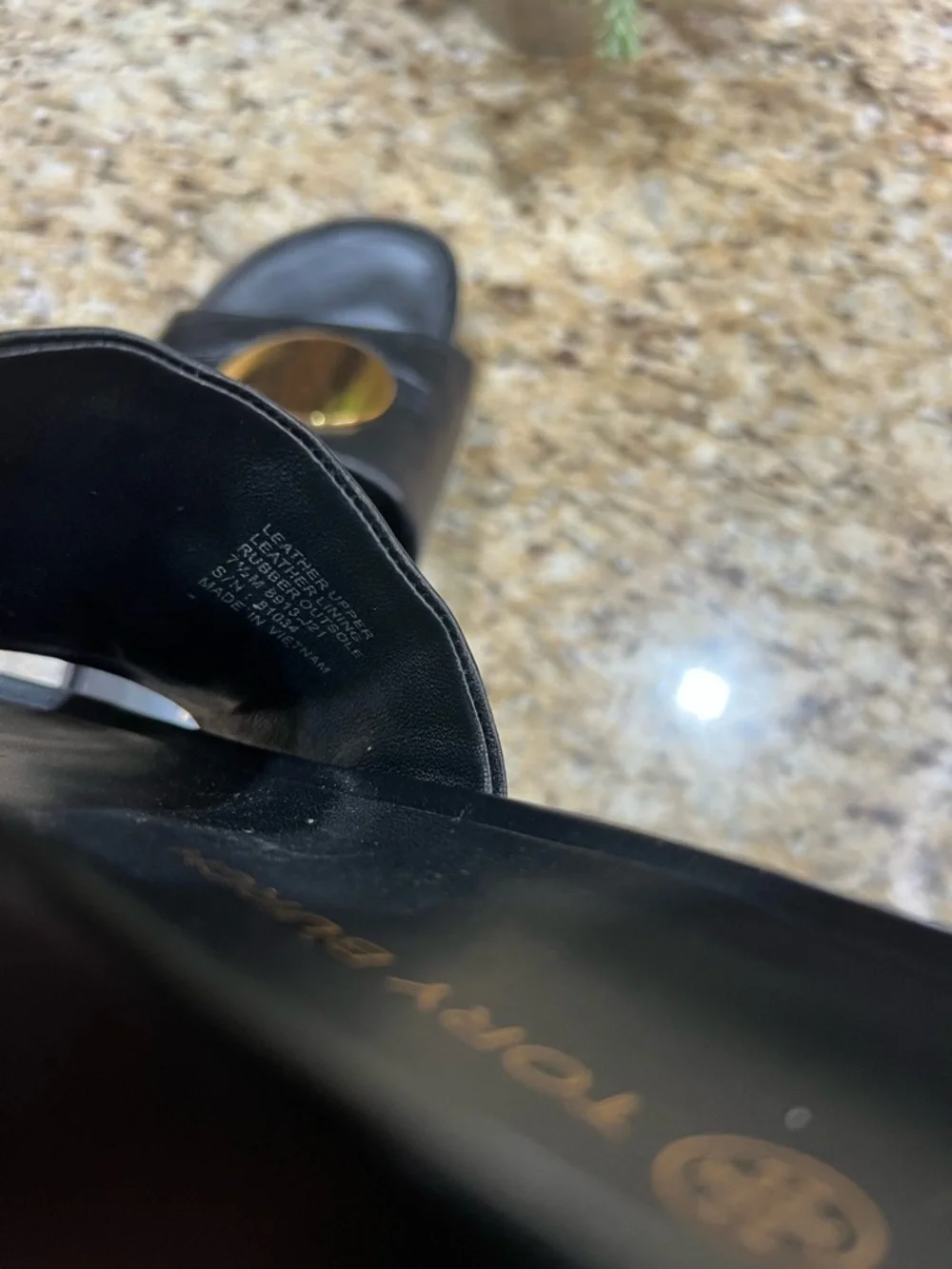 Tory Burch Black Leather Platform Slide with Gold Medallion 7.5M